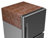 Kuber Industries Wooden Check Printed PVC Fridge Top Cover|Protect for Scratches|Wear & Tear and Dust with 6 Utility Side Pockets (Brown)